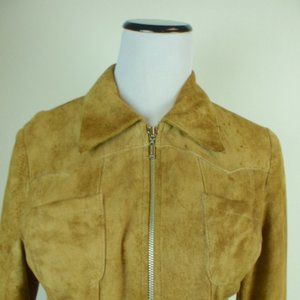 BEBE TIE DYE brown SUEDE LEATHER zip JACKET tan brown vintage retro S hippie